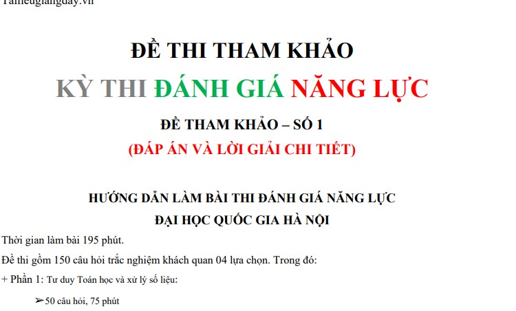 Đề luyện tập thi thử ĐGNL ĐHQG HN 2026 - Toán Học - Đề 2
