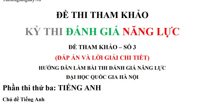 Luyện tập thi thử ĐGNL ĐHQG HN - 2026 - Tiếng Anh - Đề 3 - có lời giải